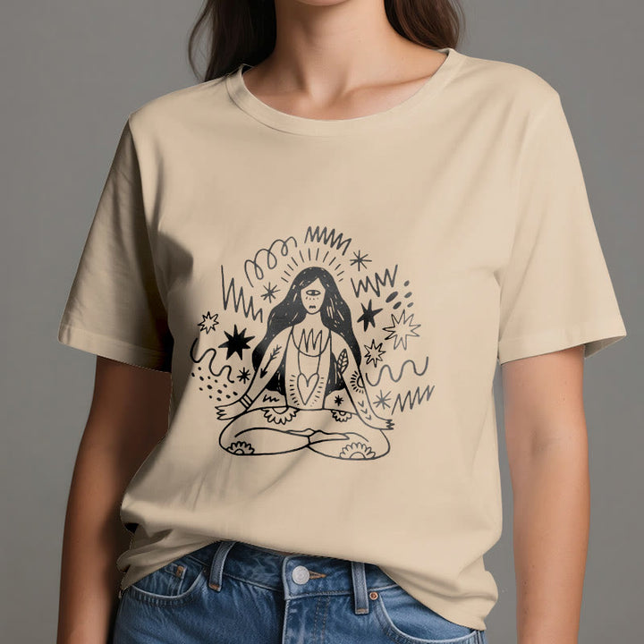 T-shirt Olivenorma Graffiti Line Drawing Yoga Girl