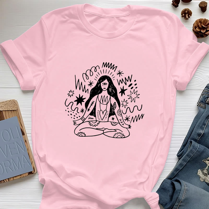 T-shirt Olivenorma Graffiti Line Drawing Yoga Girl