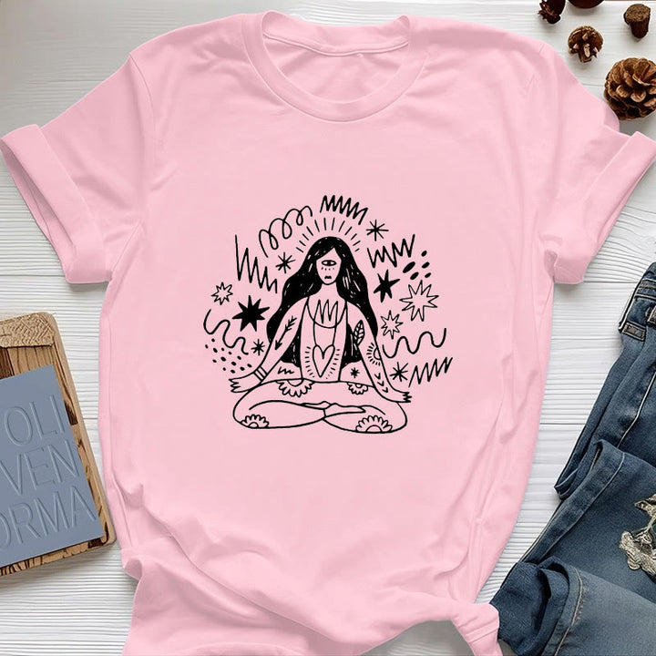 T-shirt Olivenorma Graffiti Line Drawing Yoga Girl
