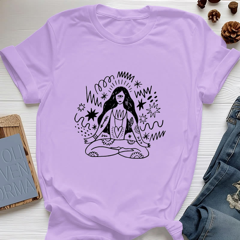 T-shirt Olivenorma Graffiti Line Drawing Yoga Girl
