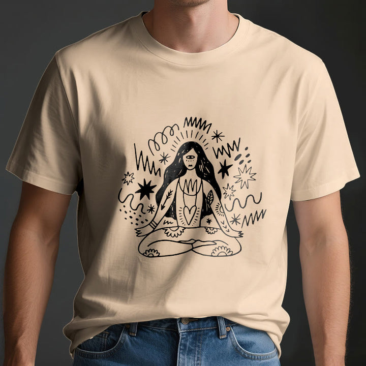T-shirt Olivenorma Graffiti Line Drawing Yoga Girl