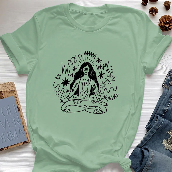 T-shirt Olivenorma Graffiti Line Drawing Yoga Girl