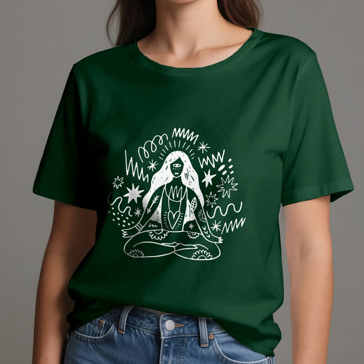T-shirt Olivenorma Graffiti Line Drawing Yoga Girl
