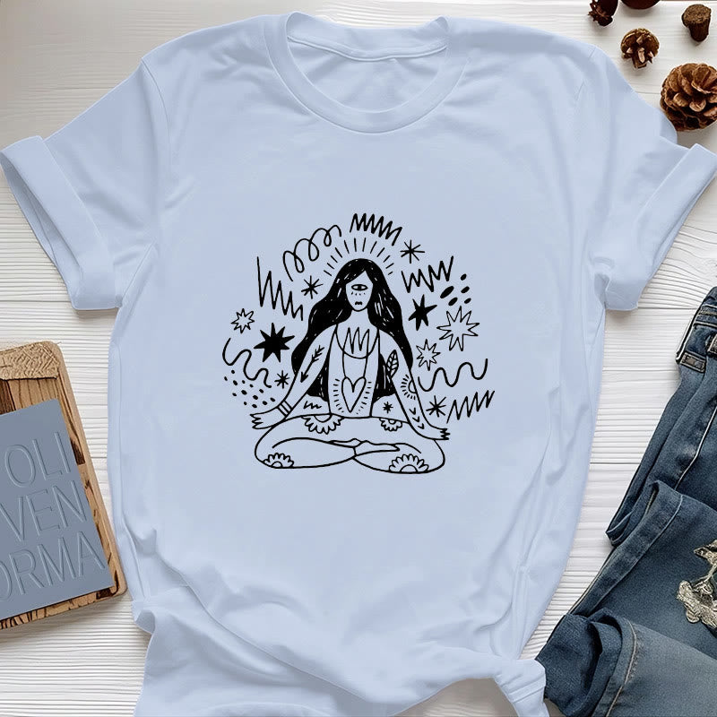 T-shirt Olivenorma Graffiti Line Drawing Yoga Girl