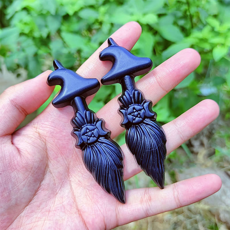 Décoration de pierre précieuse de balai de sorcière de la triple déesse d'obsidienne d' Olivenorma - image 2
