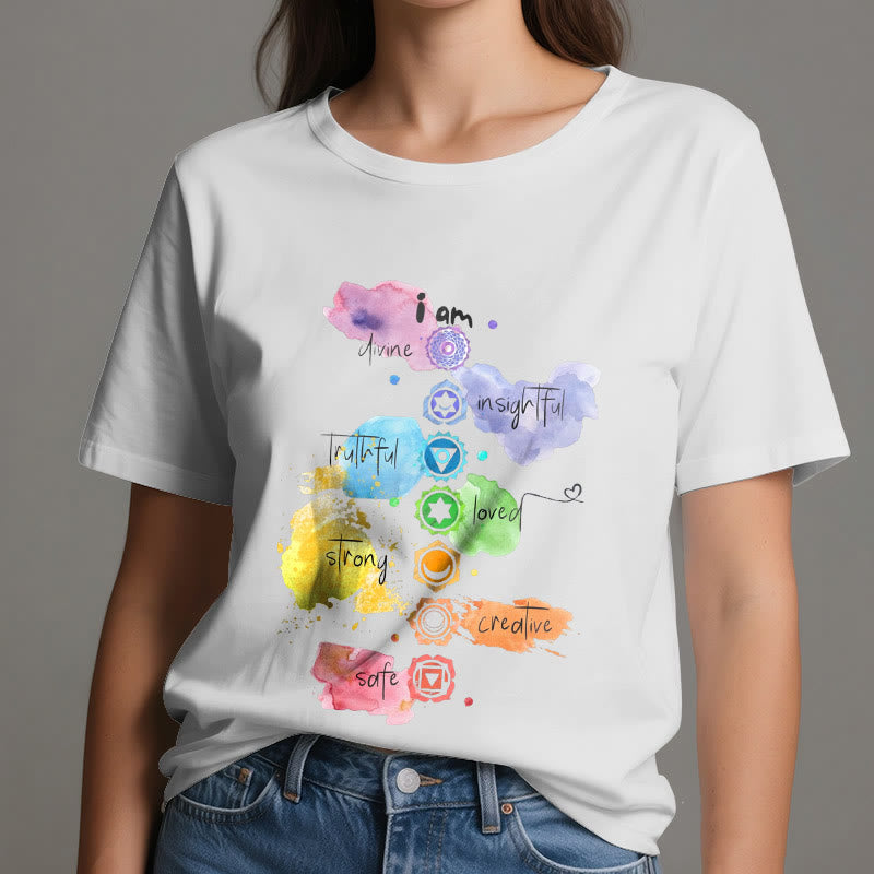T-shirt de yoga Olivenorma « I AM » avec l'énergie des 7 chakras - image 2