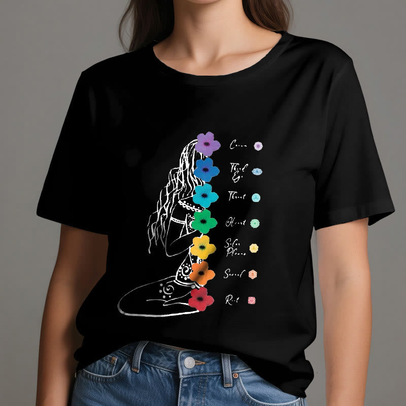 T-shirt Olivenorma Meditation Girl 7 Chakra Flowers - image 7