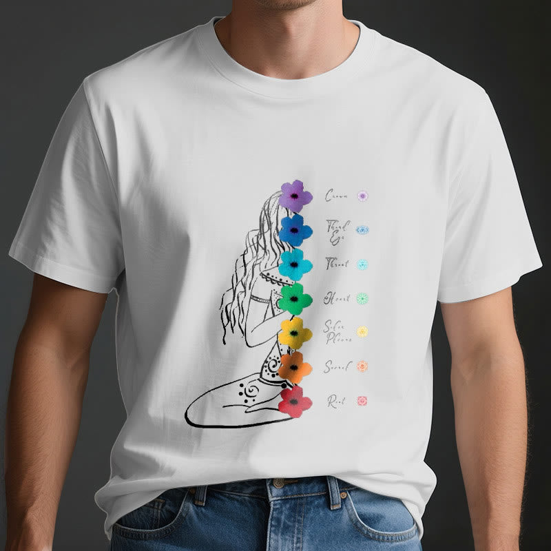 T-shirt Olivenorma Meditation Girl 7 Chakra Flowers - image 4