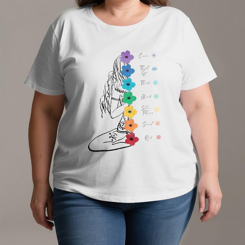 T-shirt Olivenorma Meditation Girl 7 Chakra Flowers - image 3