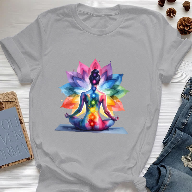 Olivenorma 7 Chakra Méditation Lotus T-Shirt - Gris - 2XL - image 8