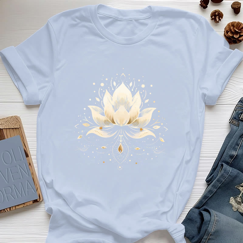 T-shirt en pur coton Olivenorma avec lotus en fleurs - Bleu - 2XL - image 12
