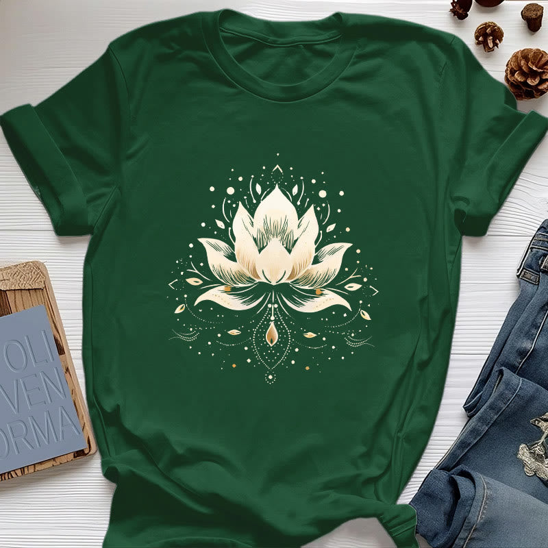 T-shirt en pur coton Olivenorma avec lotus en fleurs - Vert foncé - 2XL - image 20