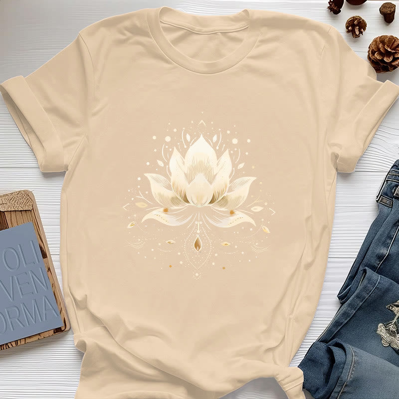T-shirt en pur coton Olivenorma avec lotus en fleurs - Jaune - 2XL - image 10