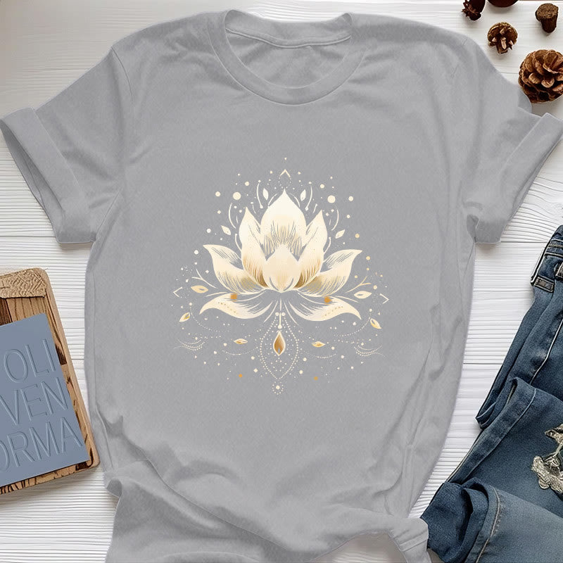 T-shirt en pur coton Olivenorma avec lotus en fleurs - Gris - 2XL - image 8