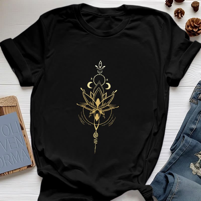 T-shirt en coton Olivenorma avec protection des phases de la lune et du lotus - Noir - 2XL - image 8