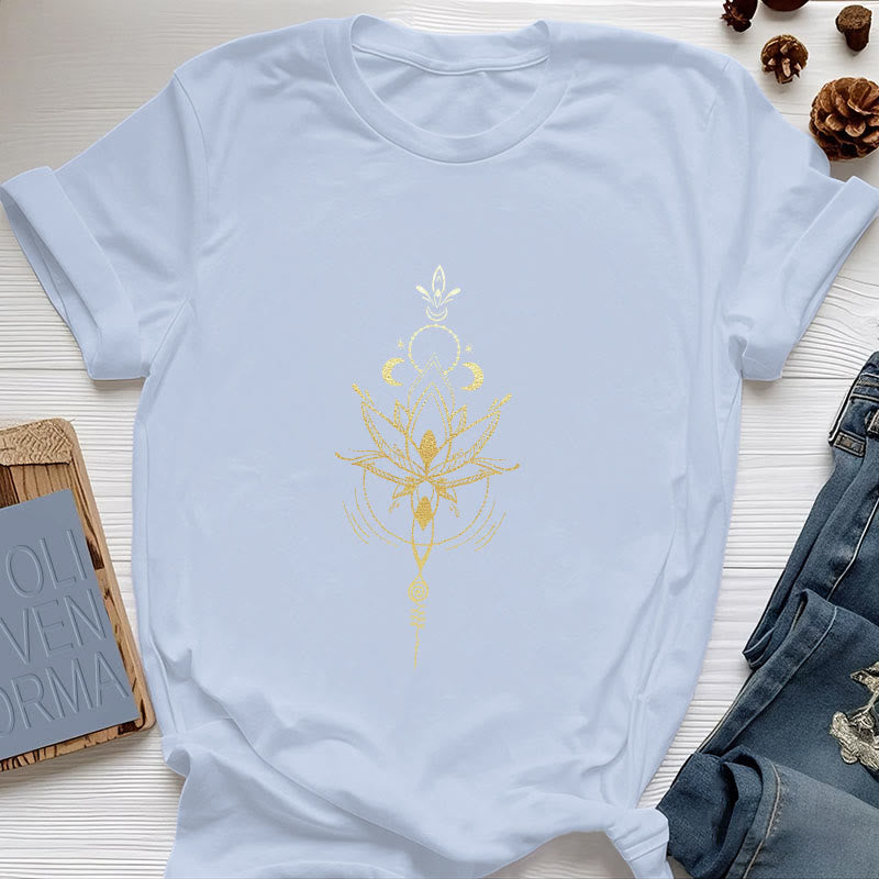 T-shirt en coton Olivenorma avec protection des phases de la lune et du lotus - Bleu - 2XL - image 14