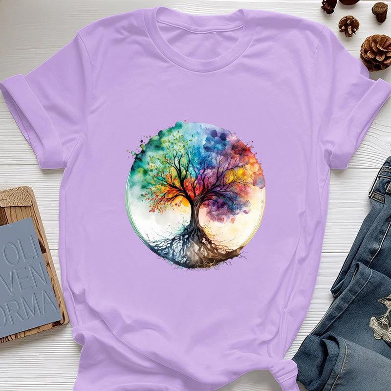 T-shirt en coton spirituel Olivenorma Rainbow Tree of Life - Violet - 2XL - image 16