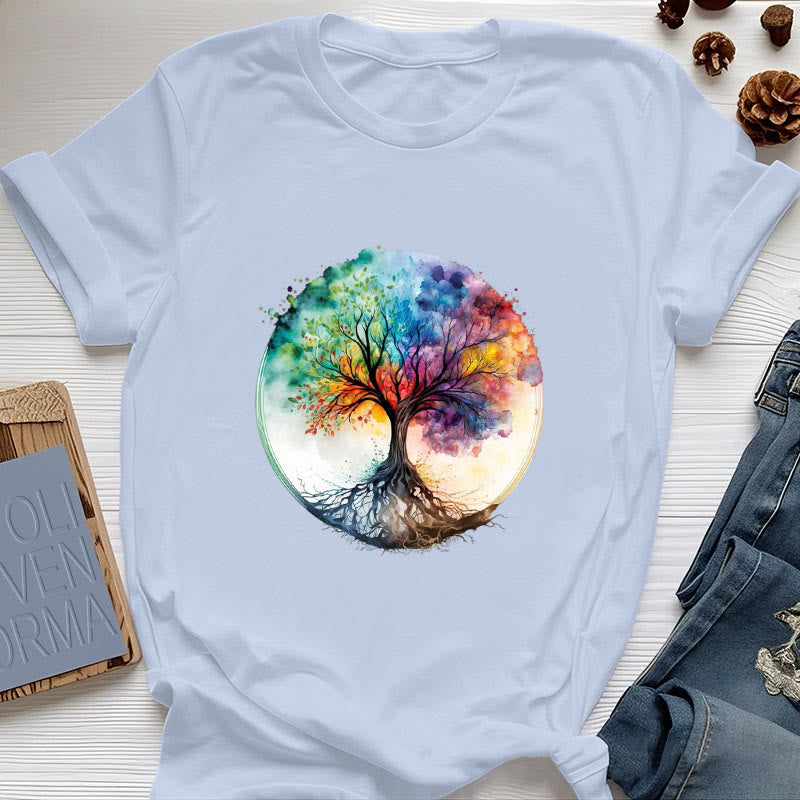 T-shirt en coton spirituel Olivenorma Rainbow Tree of Life - Bleu - 2XL - image 12
