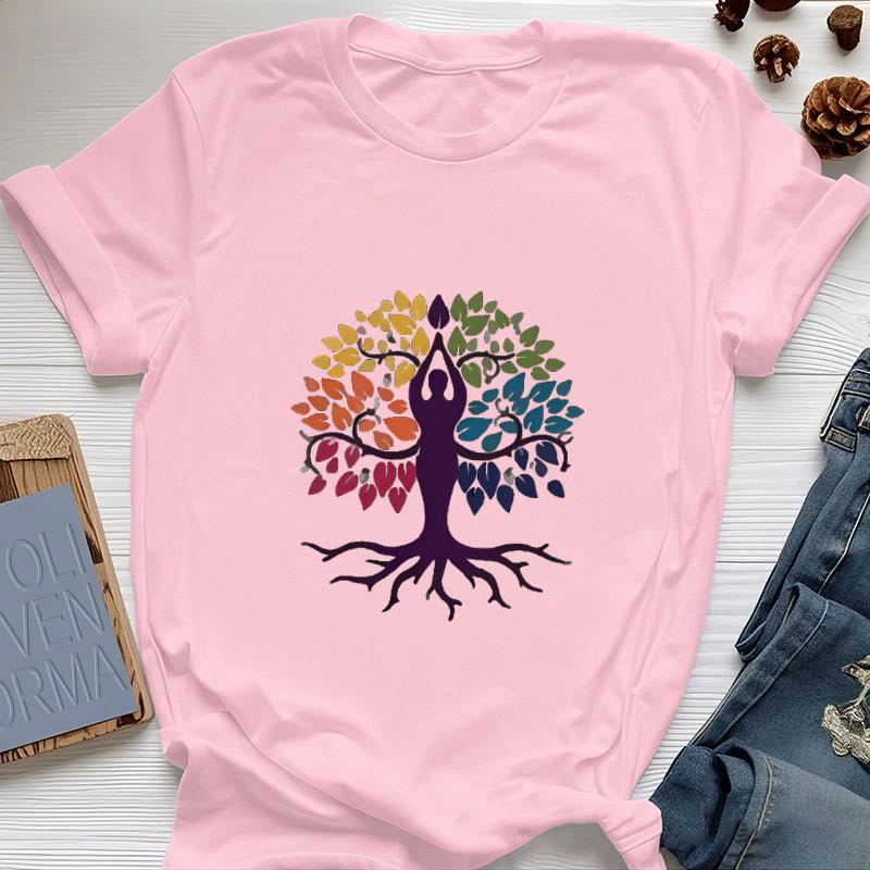 T-shirt en coton Olivenorma Yoga Tree Spiritual - Rose - 2XL - image 14