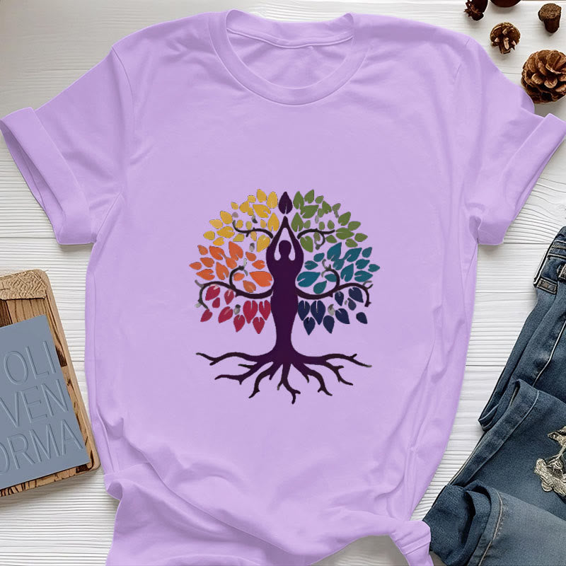 T-shirt en coton Olivenorma Yoga Tree Spiritual - Violet - 2XL - image 16