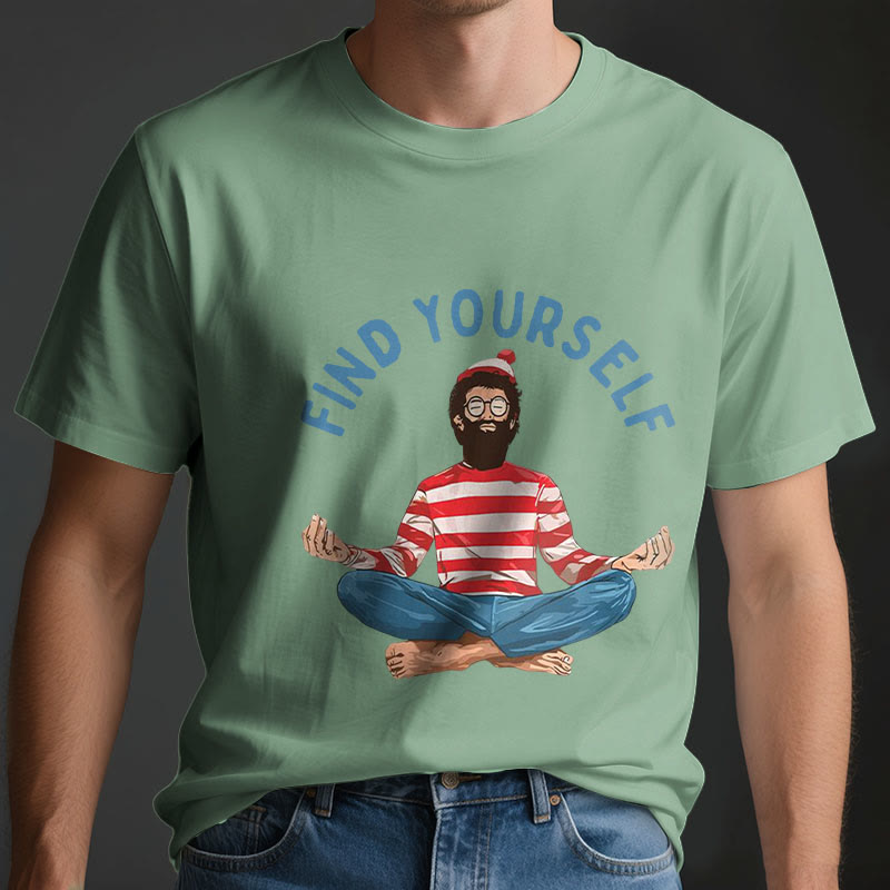 T-shirt en coton Olivenorma « FIND YOURSELF » avec inscription « Méditation spirituelle » - image 4