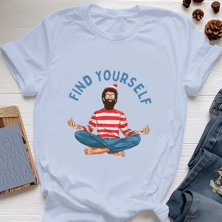 T-shirt en coton Olivenorma « FIND YOURSELF » avec inscription « Méditation spirituelle » - Bleu - 2XL - image 14