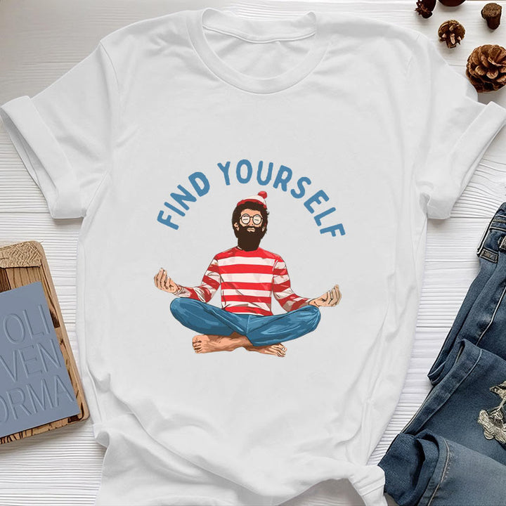 T-shirt en coton Olivenorma « FIND YOURSELF » avec inscription « Méditation spirituelle » - Blanc - 2XL - image 6