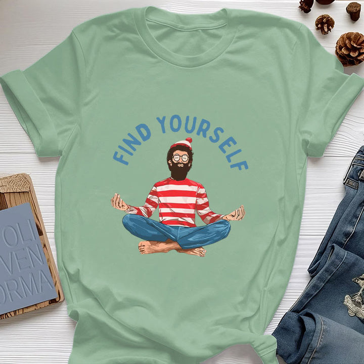 T-shirt en coton Olivenorma « FIND YOURSELF » avec inscription « Méditation spirituelle » - Vert clair - 2XL - image 1