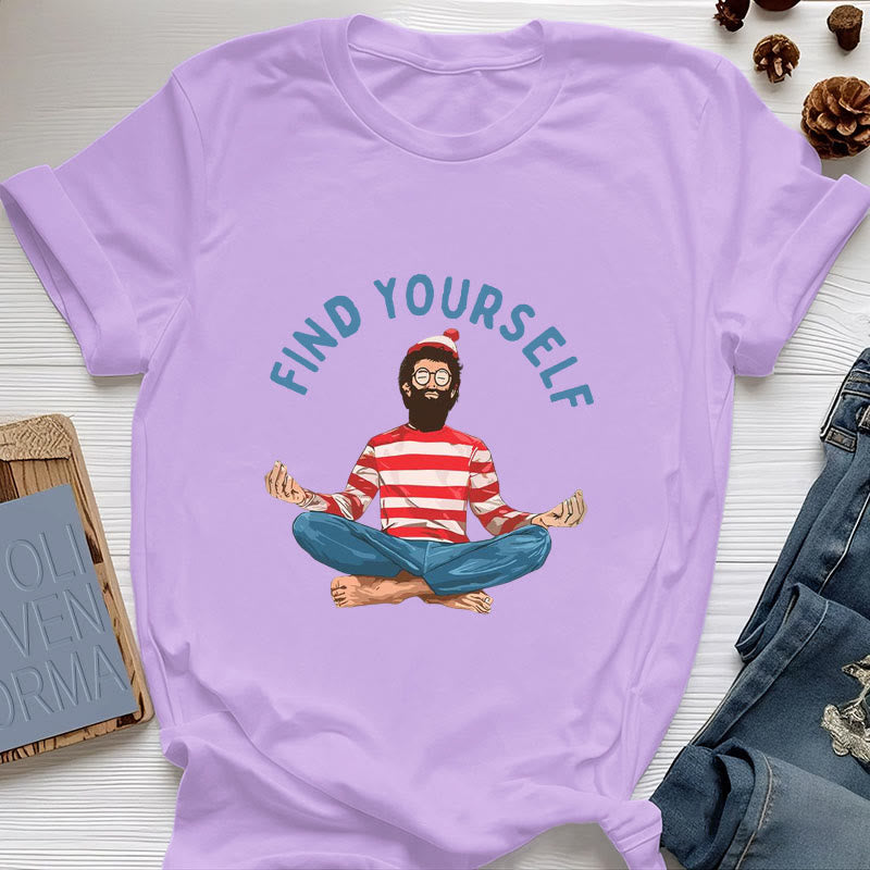 T-shirt en coton Olivenorma « FIND YOURSELF » avec inscription « Méditation spirituelle » - Violet - 2XL - image 18