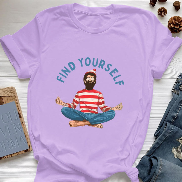 T-shirt en coton Olivenorma « FIND YOURSELF » avec inscription « Méditation spirituelle » - Violet - 2XL - image 18