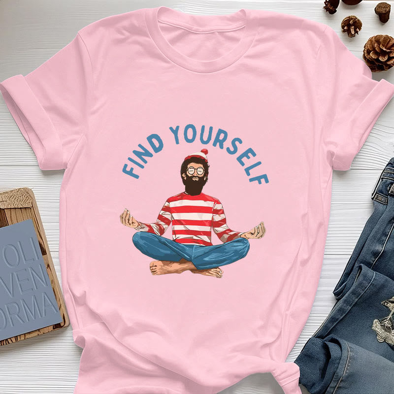 T-shirt en coton Olivenorma « FIND YOURSELF » avec inscription « Méditation spirituelle » - Rose - 2XL - image 16