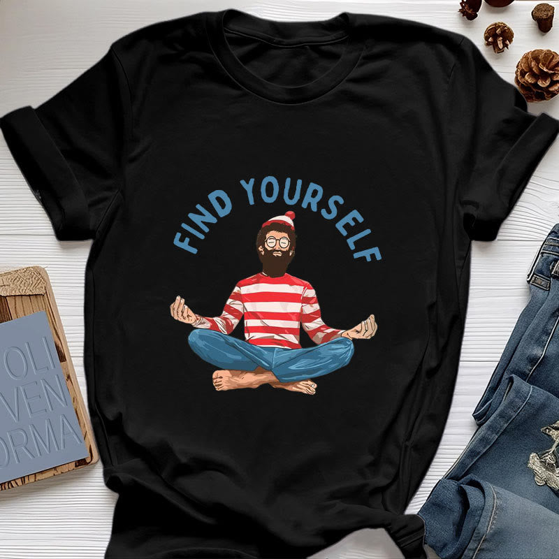 T-shirt en coton Olivenorma « FIND YOURSELF » avec inscription « Méditation spirituelle » - Noir - 2XL - image 8