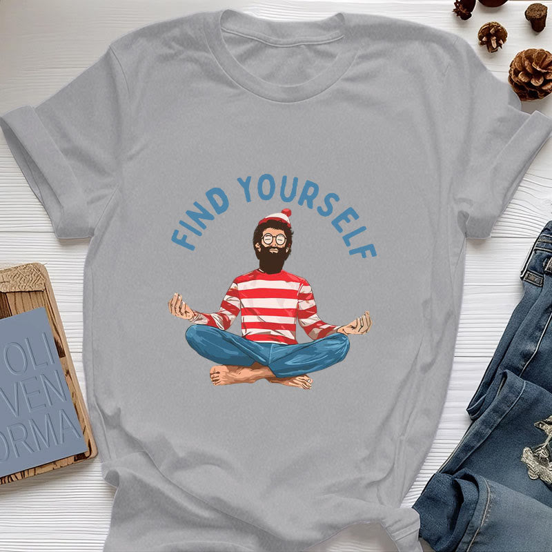T-shirt en coton Olivenorma « FIND YOURSELF » avec inscription « Méditation spirituelle » - Gris - 2XL - image 10