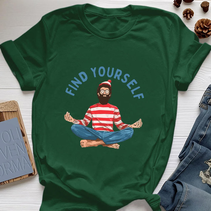 T-shirt en coton Olivenorma « FIND YOURSELF » avec inscription « Méditation spirituelle » - Vert foncé - 2XL - image 20