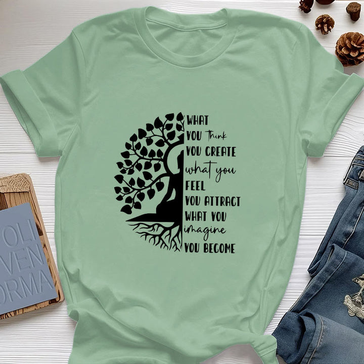 T-shirt en coton Olivenorma Arbre de vie Yoga Méditation - Vert clair - 2XL - image 1