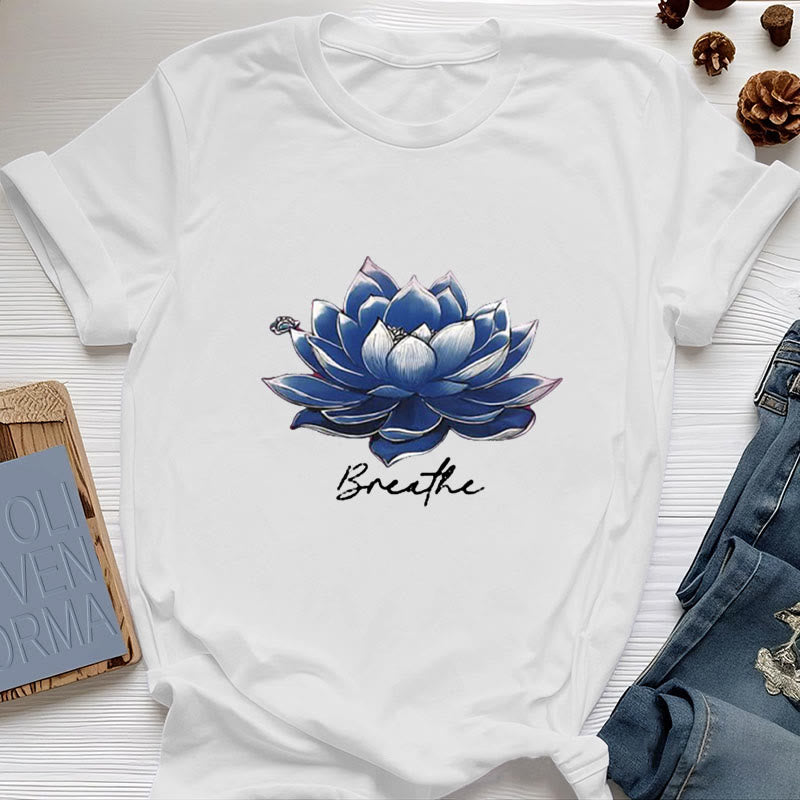 T-shirt spirituel Olivenorma « BREATHE » Lotus Yoga Apparel - Blanc - 2XL - image 6