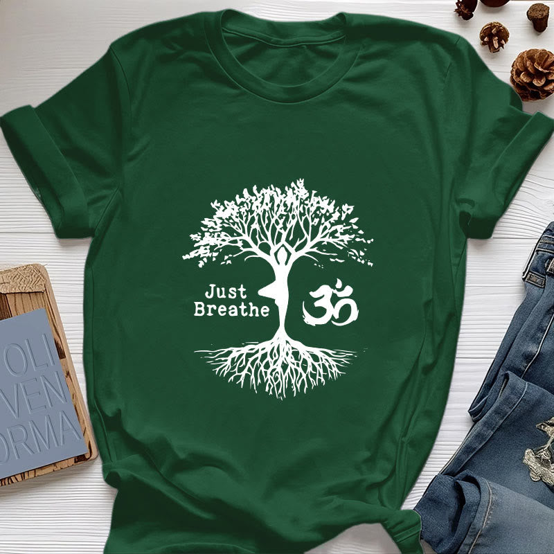 T-shirt Olivenorma « JUST BREATHE » Yoga Tree Symbole OM Spirituel - Vert foncé - 2XL - image 20