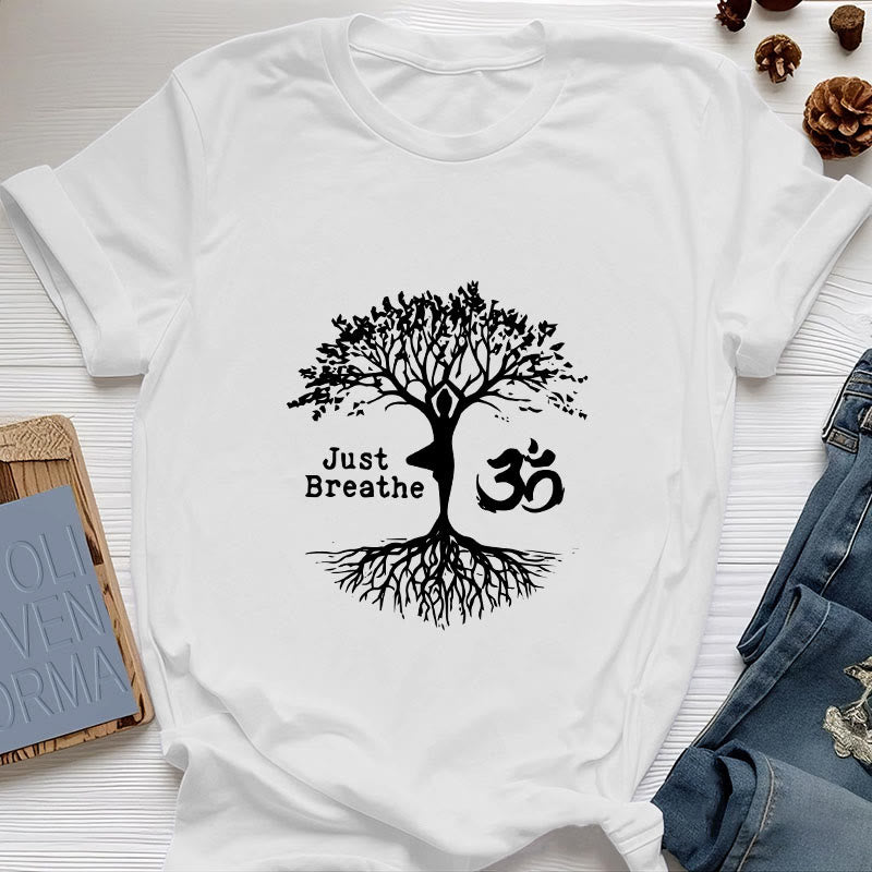 T-shirt Olivenorma « JUST BREATHE » Yoga Tree Symbole OM Spirituel - Blanc - 2XL - image 6