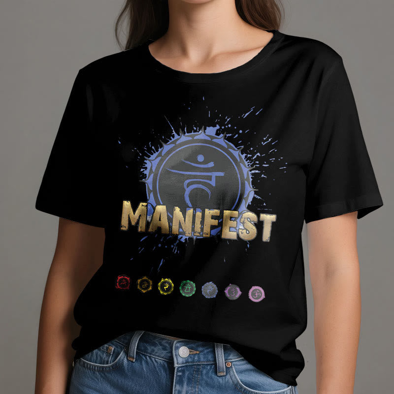 T-shirt unisexe Olivenorma « MANIFEST » à manches courtes pour le chakra de la gorge