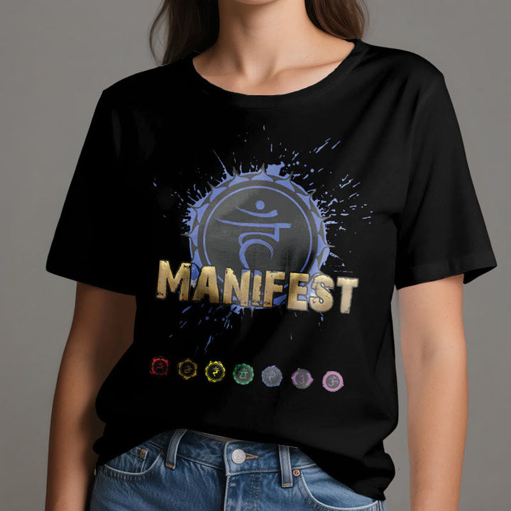 T-shirt unisexe Olivenorma « MANIFEST » à manches courtes pour le chakra de la gorge