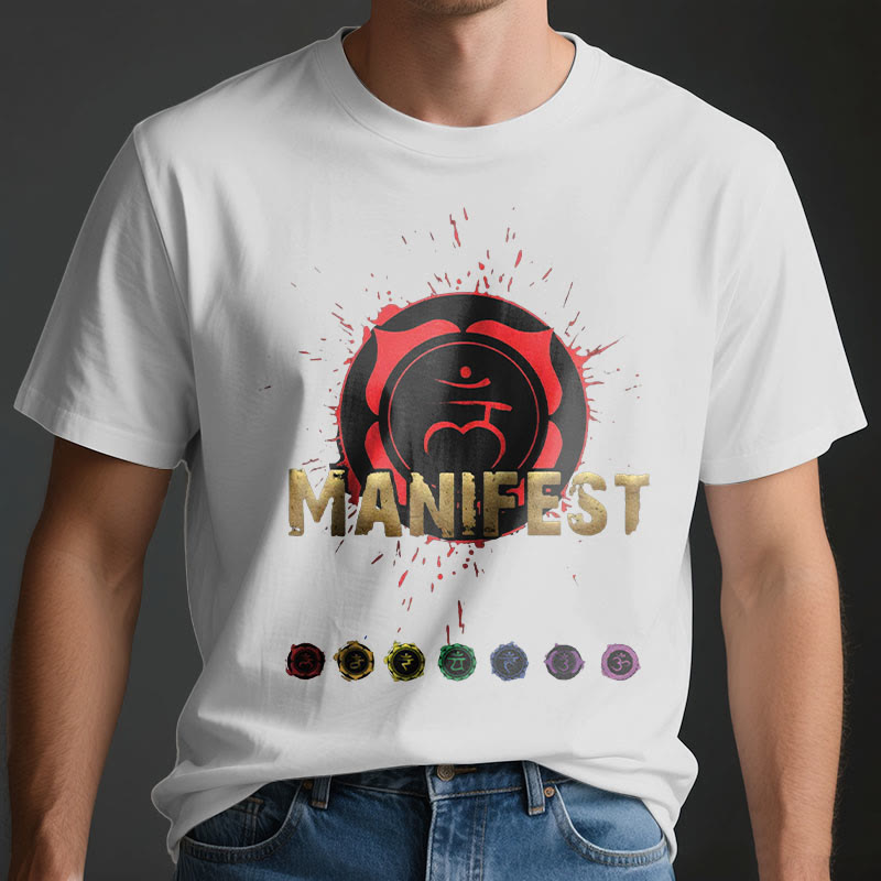 T-shirt unisexe Olivenorma « MANIFEST » à manches courtes pour le chakra de la gorge