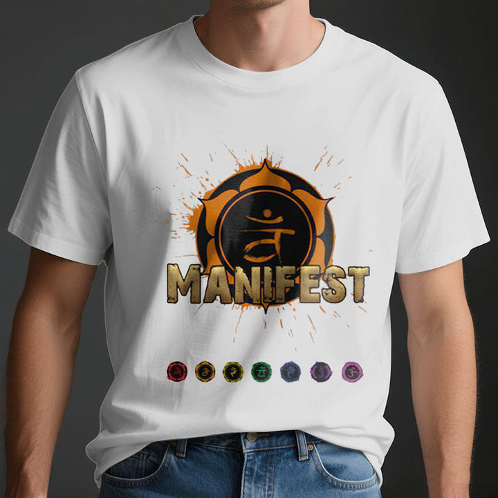 T-shirt unisexe Olivenorma « MANIFEST » à manches courtes pour le chakra de la gorge