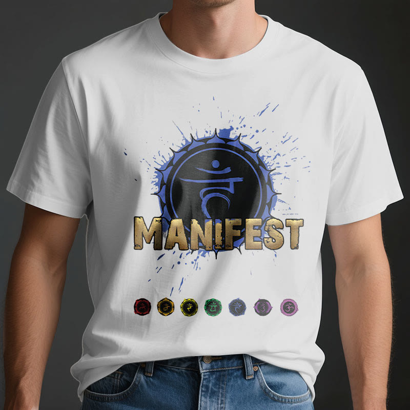 T-shirt unisexe Olivenorma « MANIFEST » à manches courtes pour le chakra de la gorge