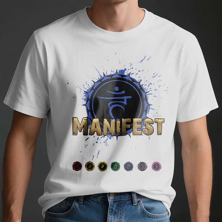 T-shirt unisexe Olivenorma « MANIFEST » à manches courtes pour le chakra de la gorge