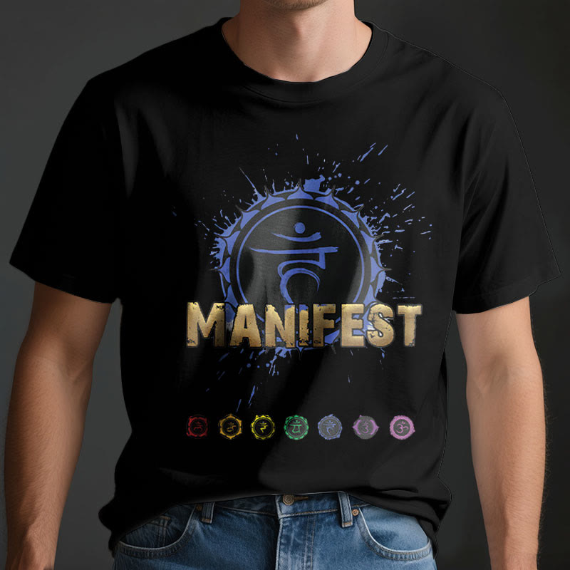 T-shirt unisexe Olivenorma « MANIFEST » à manches courtes pour le chakra de la gorge