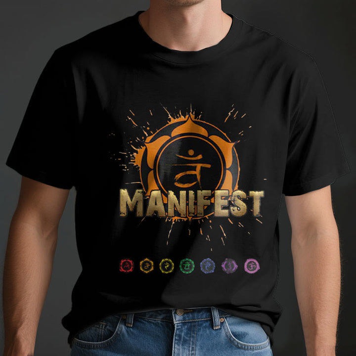 T-shirt unisexe Olivenorma « MANIFEST » à manches courtes pour le chakra de la gorge