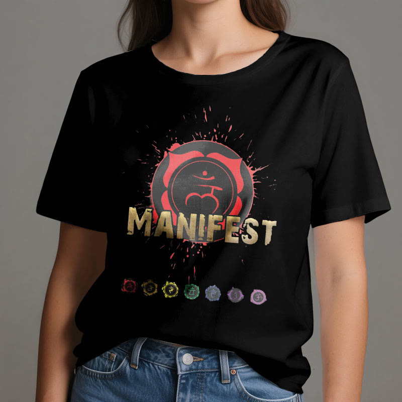 T-shirt unisexe Olivenorma « MANIFEST » à manches courtes pour le chakra de la gorge