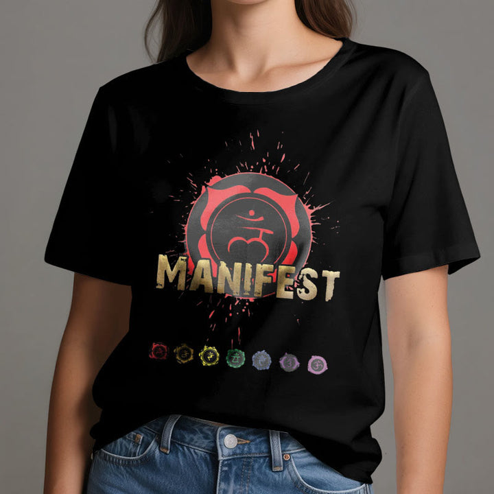 T-shirt unisexe Olivenorma « MANIFEST » à manches courtes pour le chakra de la gorge