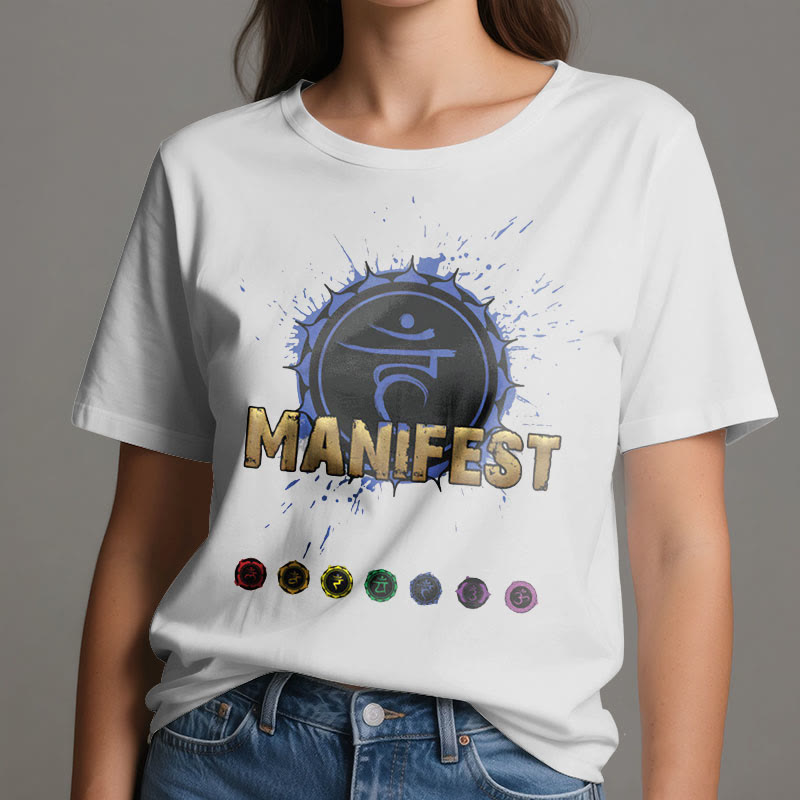 T-shirt unisexe Olivenorma « MANIFEST » à manches courtes pour le chakra de la gorge