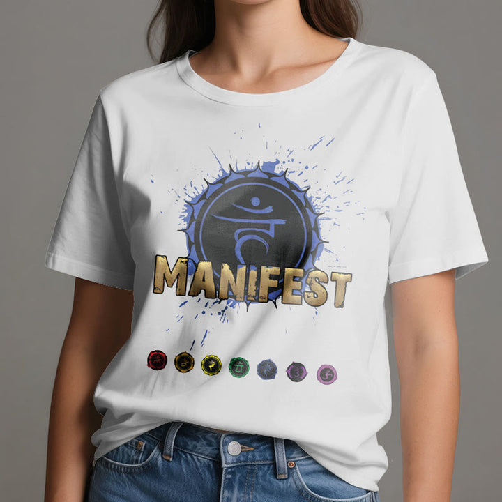 T-shirt unisexe Olivenorma « MANIFEST » à manches courtes pour le chakra de la gorge